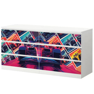 Möbelfolie passend für IKEA Malm Kommode Rennwagen Formel 1 modern Schrankfolie - Sunnywall - Individualität trifft Design