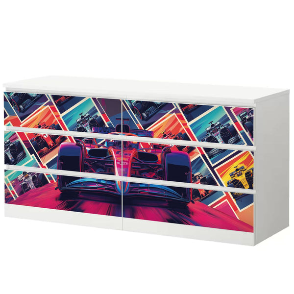 Möbelfolie passend für IKEA Malm Kommode Rennwagen Formel 1 modern Schrankfolie - Sunnywall - Individualität trifft Design