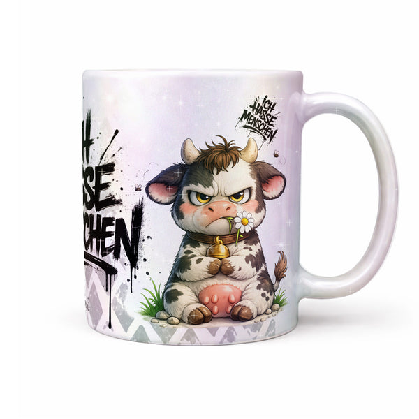 Kuh Ich hasse Menschen Tasse perlmutt Produktbild