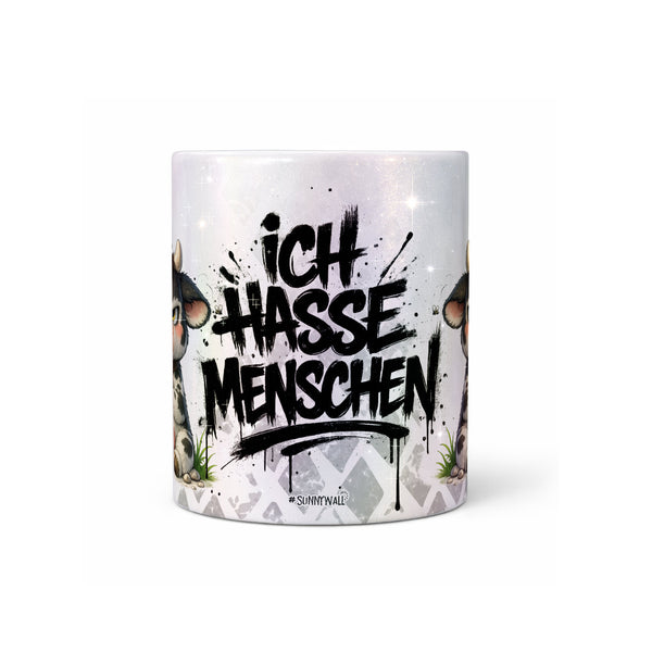 Kuh Ich hasse Menschen Tasse perlmutt Produktbild mittig
