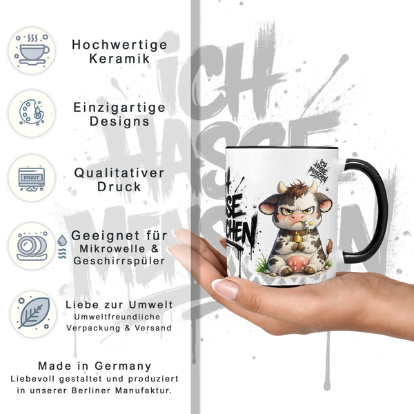 Kuh Ich hasse Menschen Tasse Schwarz Produktbild Datenblatt
