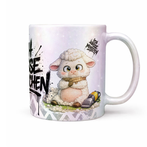Schaf Ich hasse Menschen Tasse perlmutt Produktbild