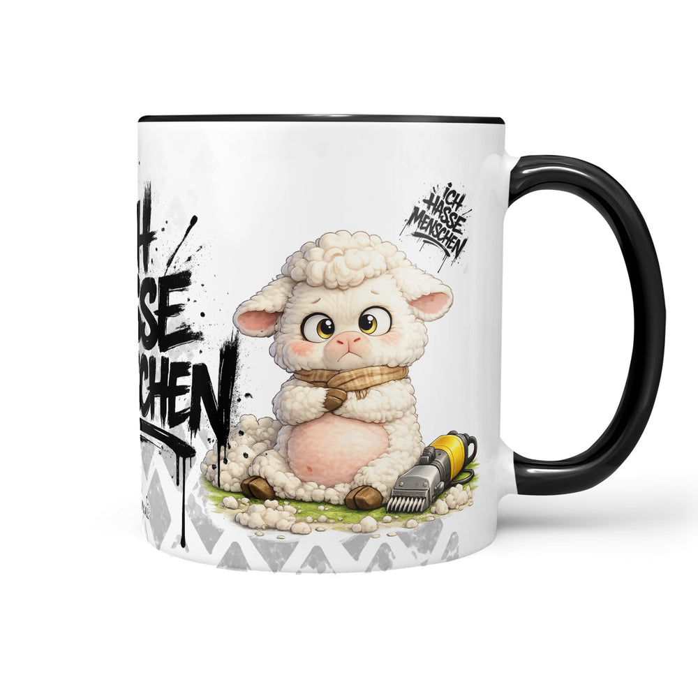 Schaf Ich hasse Menschen Tasse Schwarz Produktbild