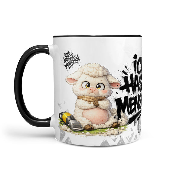 Schaf Ich hasse Menschen Tasse Schwarz Produktbild linke Seite