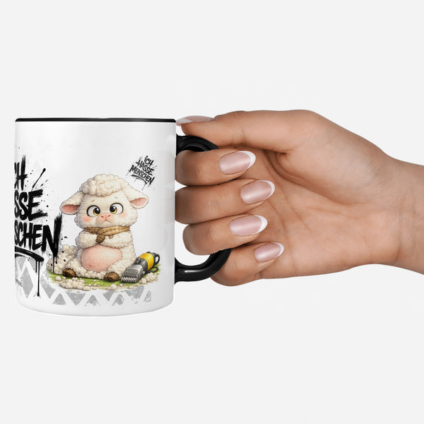 Schaf Ich hasse Menschen Tasse Schwarz Produktbild deko