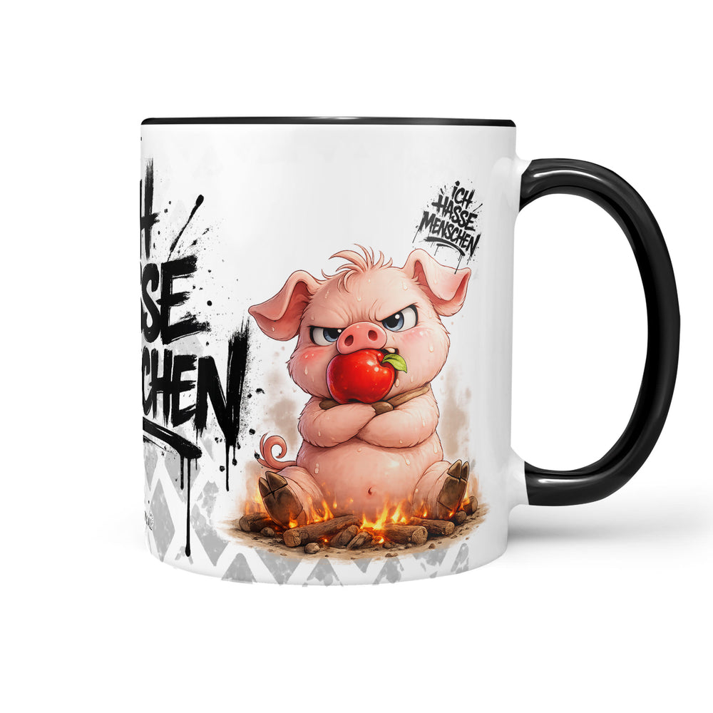 Schwein Ich hasse Menschen Tasse Schwarz Produktbild
