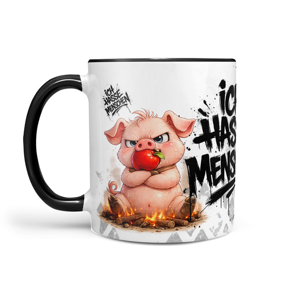 Schwein Ich hasse Menschen Tasse Schwarz Produktbild links