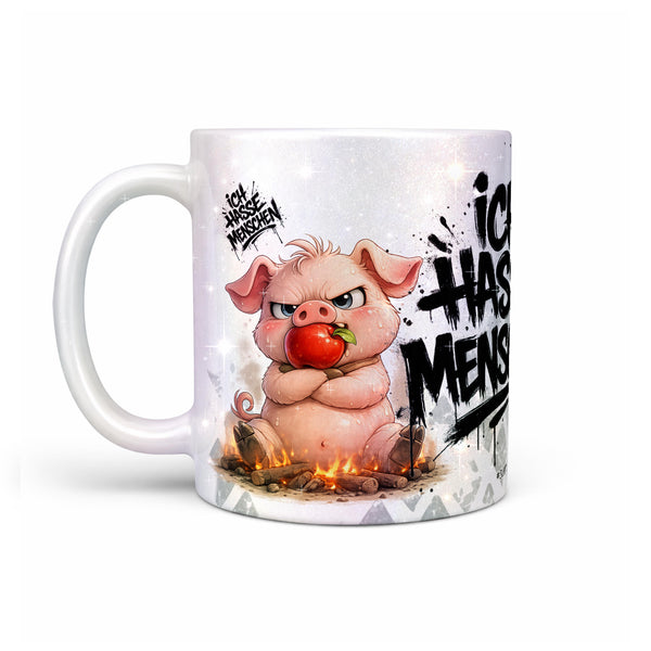 Schwein Ich hasse Menschen Tasse perlmutt Produktbild links