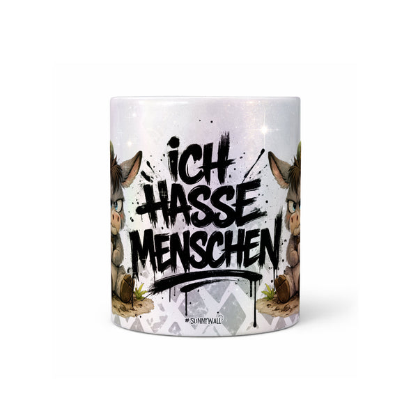 Esel Ich hasse Menschen Tasse perlmutt Produktbild mittig