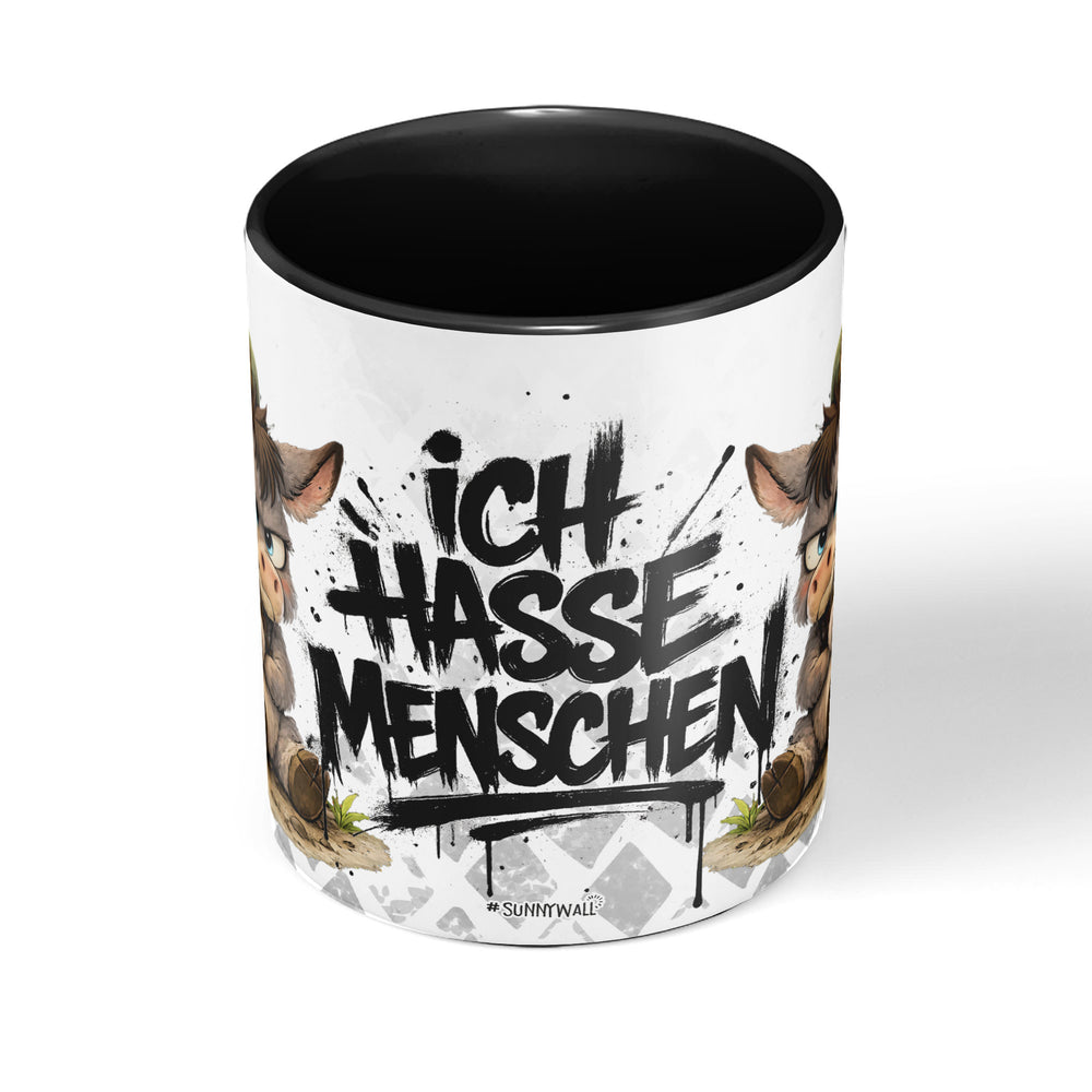 Esel Ich hasse Menschen Tasse Schwarz Produktbild 
