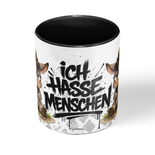 Esel Ich hasse Menschen Tasse Schwarz Produktbild mittig