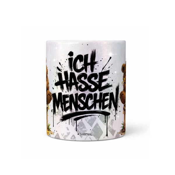 Ich hasse Menschen Bär auf Honigglas Tasse perlmutt  Produktbild mittig