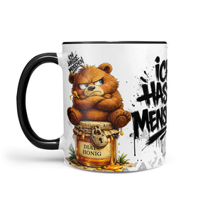 Ich hasse Menschen Bär auf Honigglas Tasse schwarz  Produktbild linke Seite