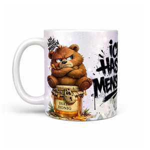 Ich hasse Menschen Bär auf Honigglas Tasse perlmutt  Produktbild linke Seite