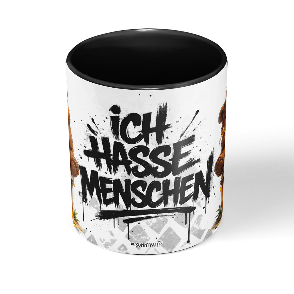Ich hasse Menschen Bär auf Honigglas Tasse schwarz Front Produktbild