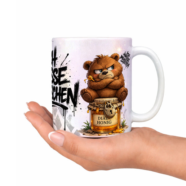 Ich hasse Menschen Bär auf Honigglas Tasse perlmutt  Produktbild Deko