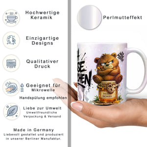 Ich hasse Menschen Bär auf Honigglas Tasse perlmutt  Produktbild Datenblatt