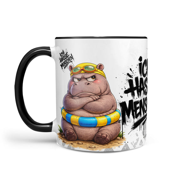 Produktbild Ich hasse Menschen Nilpferd Tasse schwarz links