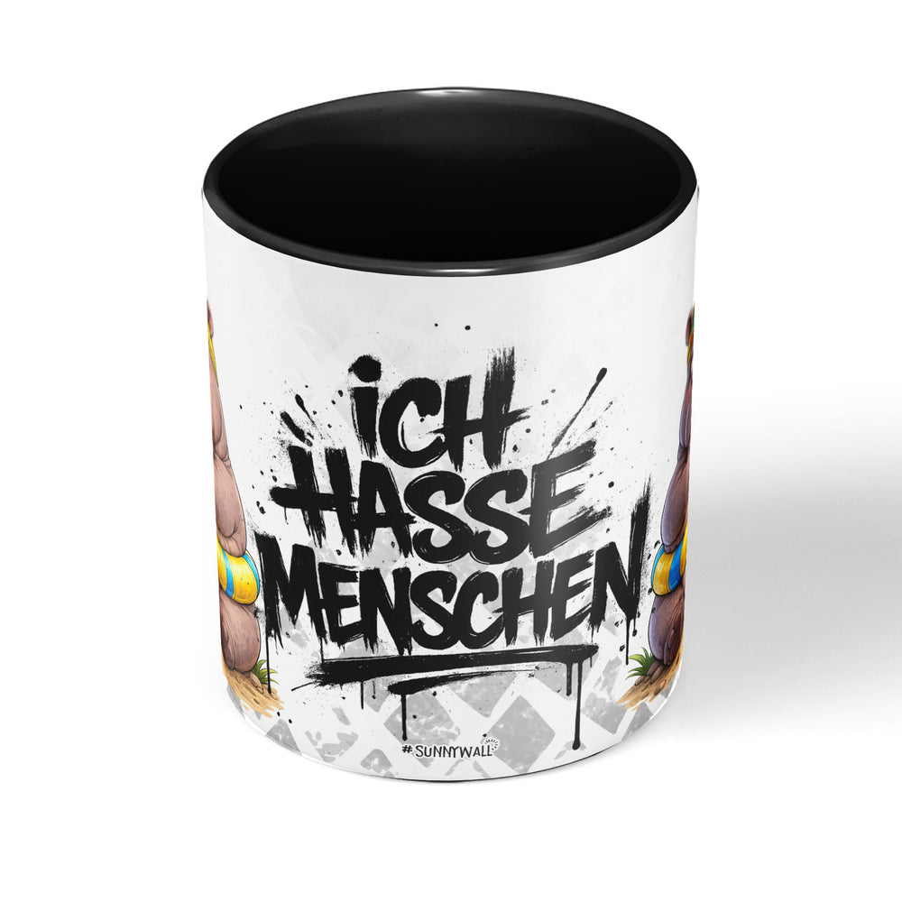 Produktbild Ich hasse Menschen Nilpferd Tasse schwarz Front 