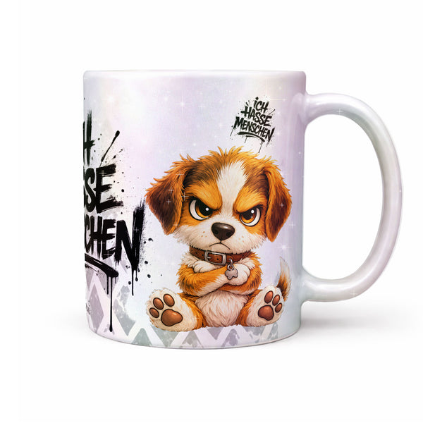 Produktbild Ich hasse Menschen Hund Tasse Perlmutt Front