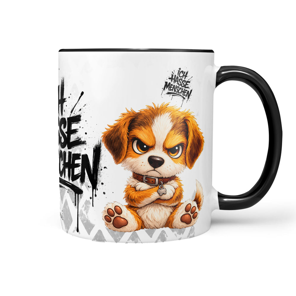 Ich hasse Menschen Hund Tasse schwarz Front