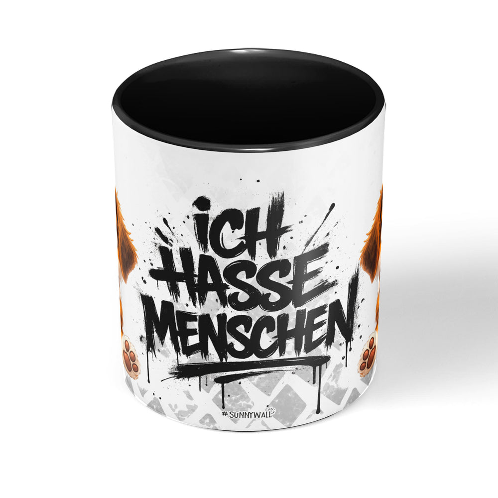 Ich hasse Menschen Hund Tasse schwarz Front