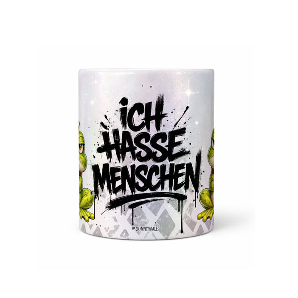 Ich hasse Menschen Frosch Tasse perlmutt mittig
