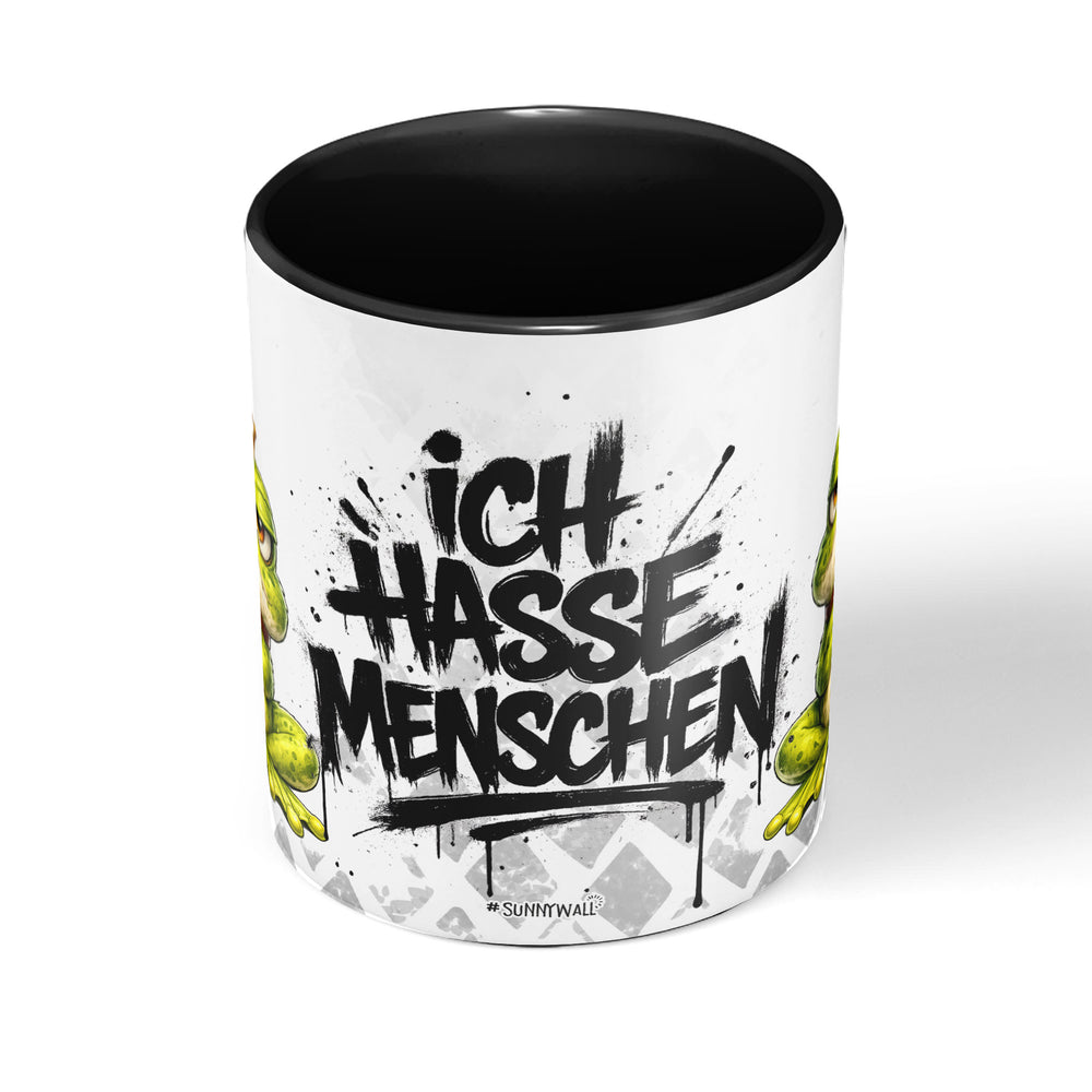 Ich hasse Menschen Frosch Tasse schwarz Front