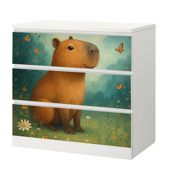 Möbelfolie Ikea Malm Capybara Naturmotiv im Gouache-Stil – für kreative Raumgestaltung