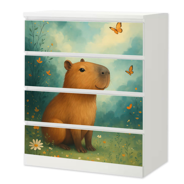 Möbelfolie Ikea Malm Capybara Naturmotiv im Gouache-Stil – für kreative Raumgestaltung