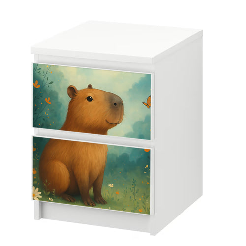 Möbelfolie Ikea Malm Capybara Naturmotiv im Gouache-Stil – für kreative Raumgestaltung