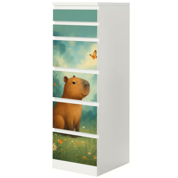 Möbelfolie Ikea Malm Capybara Naturmotiv im Gouache-Stil – für kreative Raumgestaltung