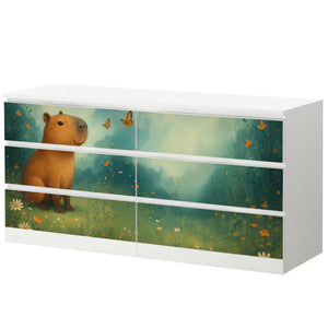 Möbelfolie Ikea Malm Capybara Naturmotiv im Gouache-Stil – für kreative Raumgestaltung