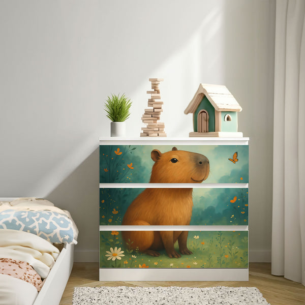 Möbelfolie Ikea Malm Capybara Naturmotiv im Gouache-Stil – für kreative Raumgestaltung
