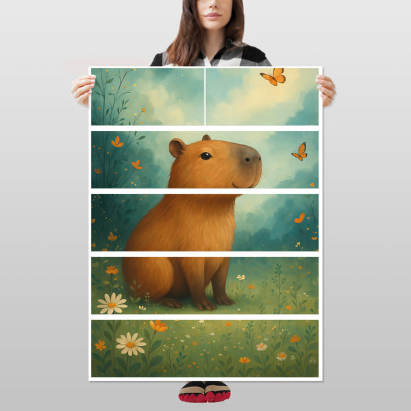 Möbelfolie Ikea Malm Capybara Naturmotiv im Gouache-Stil – für kreative Raumgestaltung