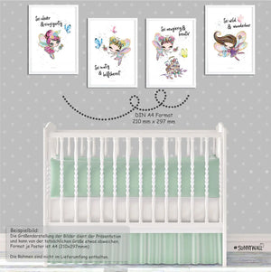 4er Set Feen, zauberhafte Wesen, Elfen Poster Kinderzimmer - A4 - Bilder Kinderzimmer Sunnywall