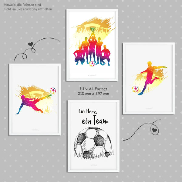 4er Set Fussball Poster Kinderzimmer - A4 Bilder Babyzimmer Kinderposter Sunnywall