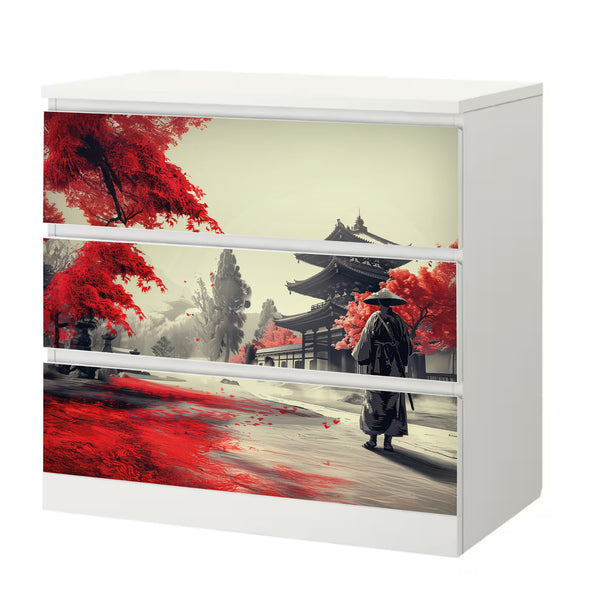 Möbelfolie IKEA MALM Samurai – Japanisches Design in Rot