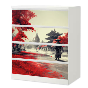 Möbelfolie IKEA MALM Samurai – Japanisches Design in Rot