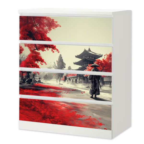 Möbelfolie IKEA MALM Samurai – Japanisches Design in Rot