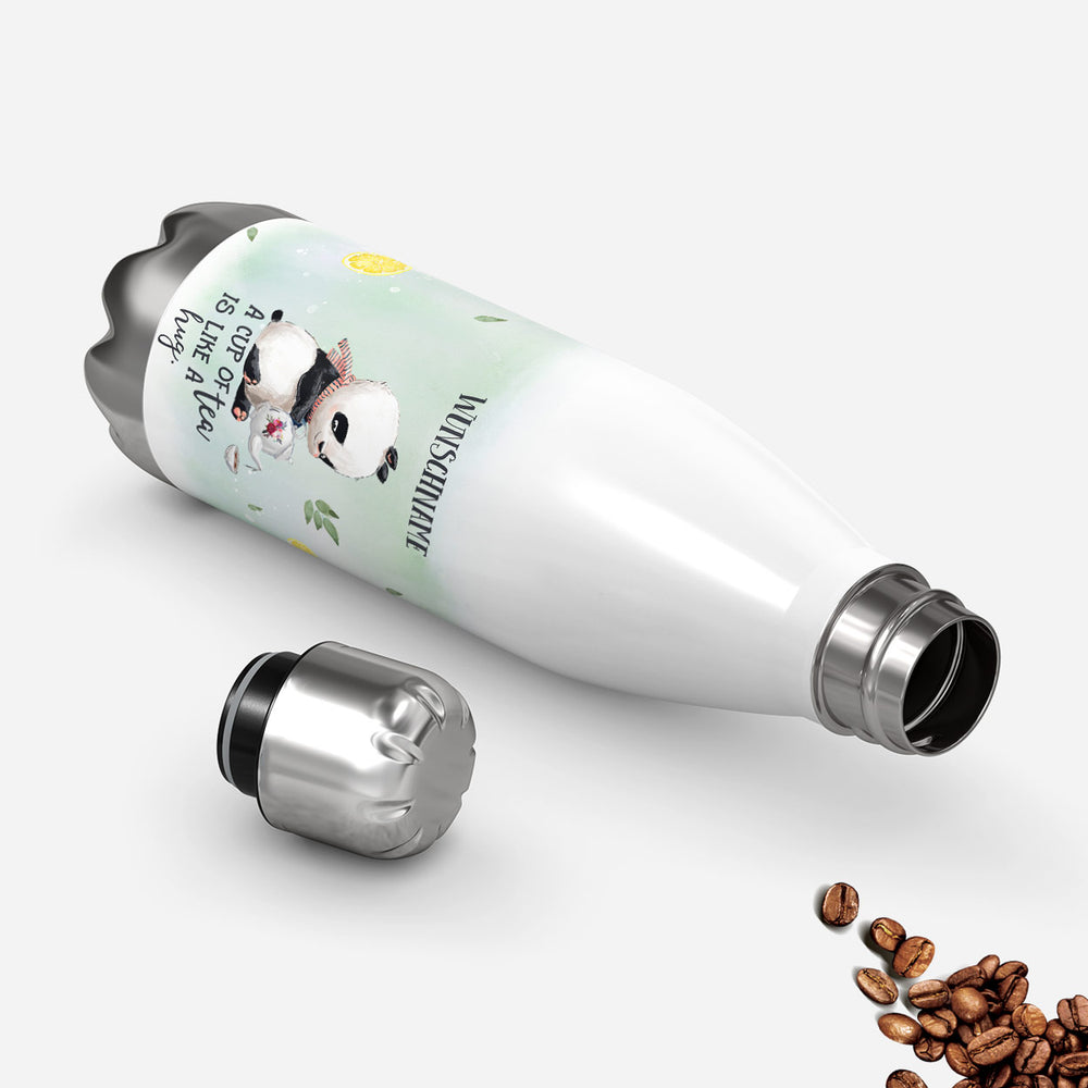 Thermosflasche 500 ml – Panda & Tee mit Wunschname - Sunnywall - Individualität trifft Design
