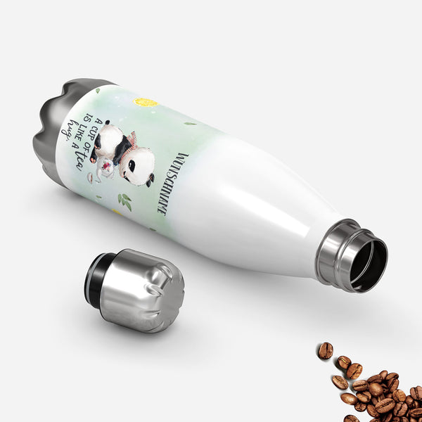 Thermosflasche 500 ml – Panda & Tee mit Wunschname - Sunnywall - Individualität trifft Design