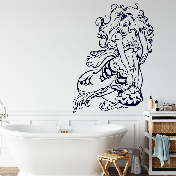 Wandtattoo Meerjungfrau – Nixe mit Muschel im Tattoo-Style für Wohnzimmer und Bad - Sunnywall - Individualität trifft Design