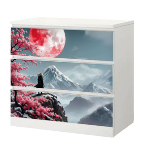 Möbelfolie IKEA MALM Samurai Kirschblüte - Ronin Sakura in Berglandschaft