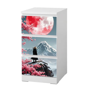 Möbelfolie IKEA MALM Samurai Kirschblüte - Ronin Sakura in Berglandschaft