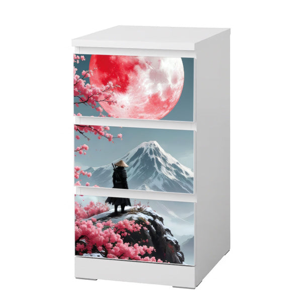 Möbelfolie IKEA MALM Samurai Kirschblüte - Ronin Sakura in Berglandschaft