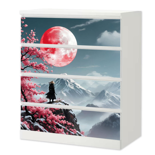 Möbelfolie IKEA MALM Samurai Kirschblüte - Ronin Sakura in Berglandschaft