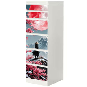 Möbelfolie IKEA MALM Samurai Kirschblüte - Ronin Sakura in Berglandschaft