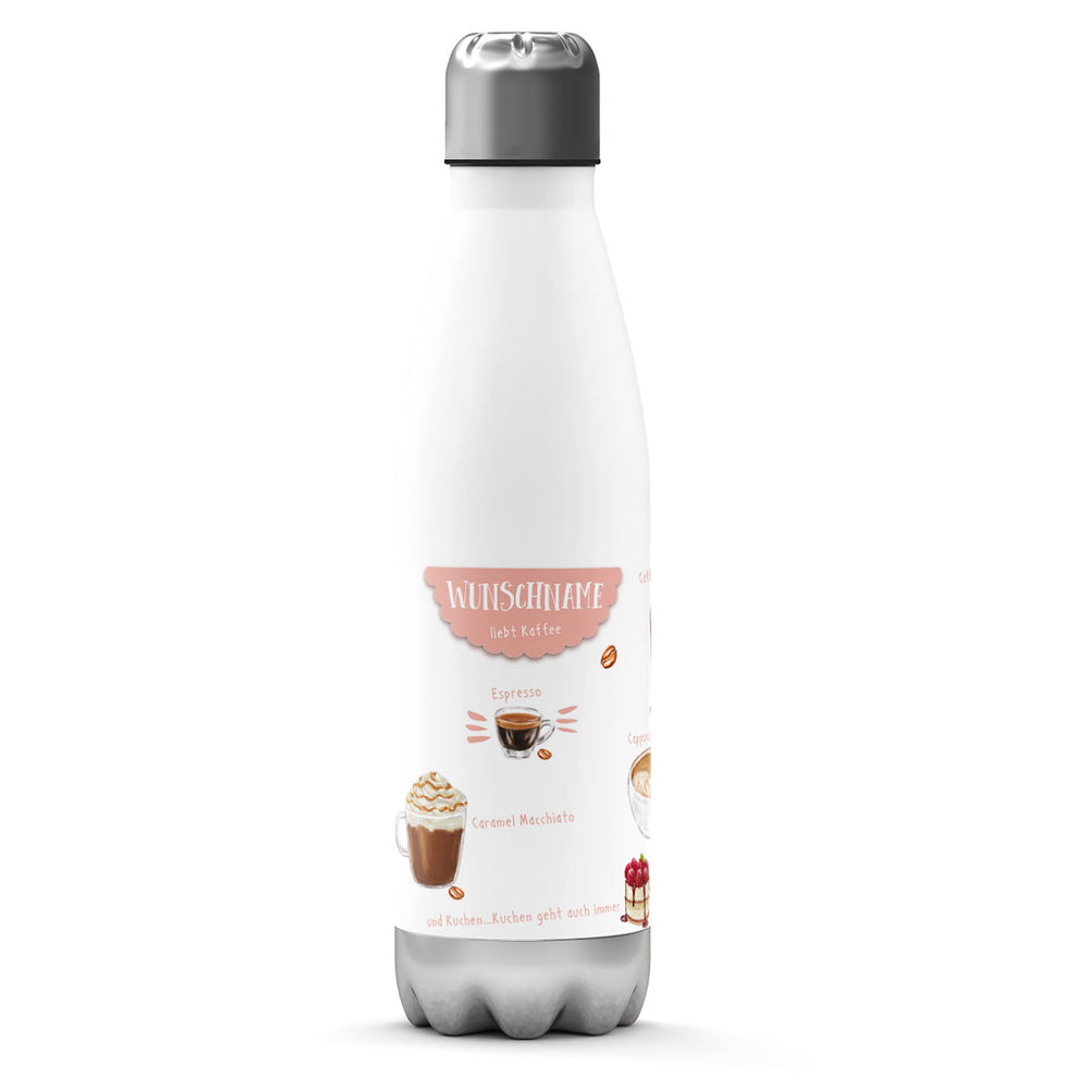Thermosflasche 500 ml – Kaffee & Kuchen mit Wunschname rosa - Sunnywall - Individualität trifft Design