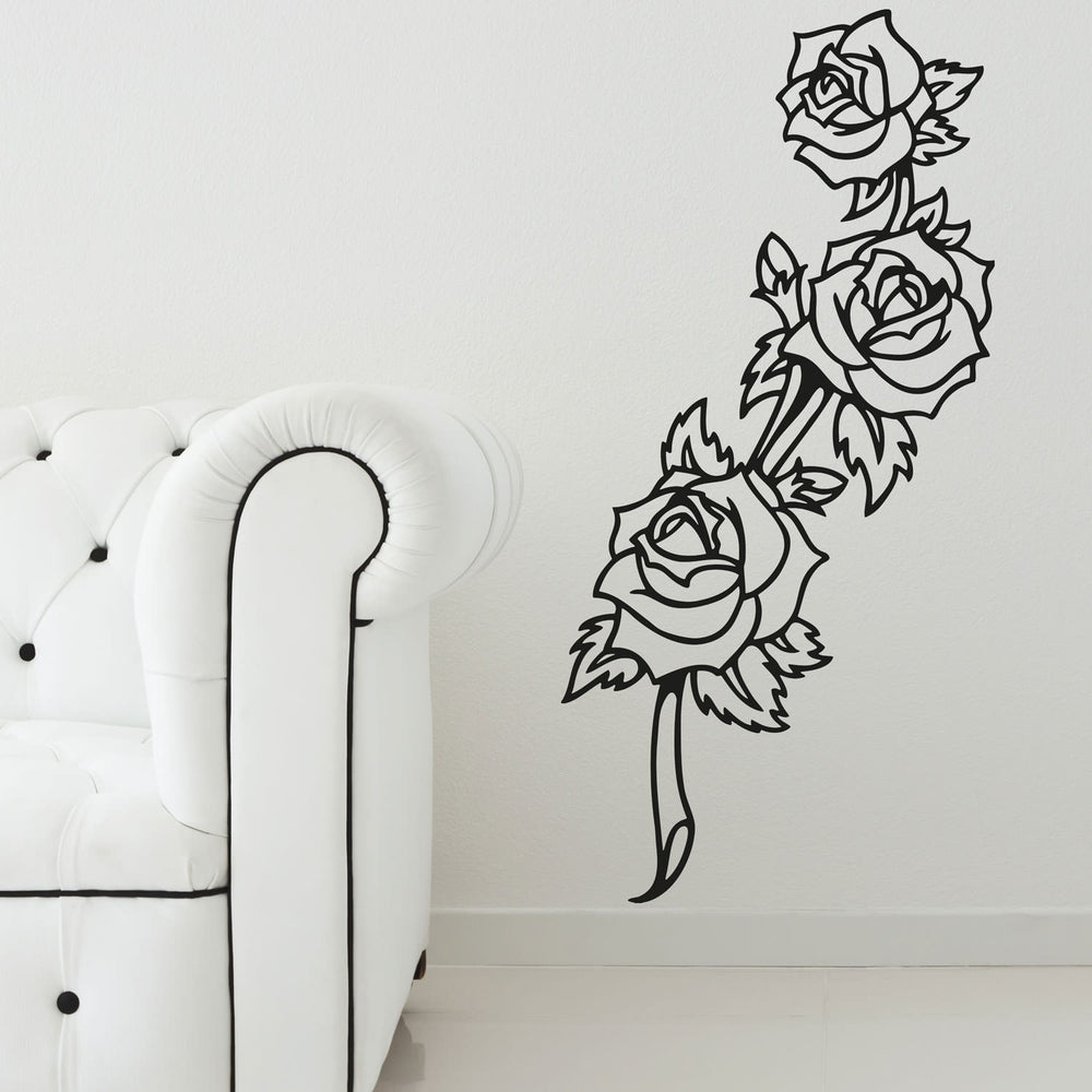 Wandtattoo Rosen Blüte – Florales Tattoo-Style Design Rosenranke - Sunnywall - Individualität trifft Design